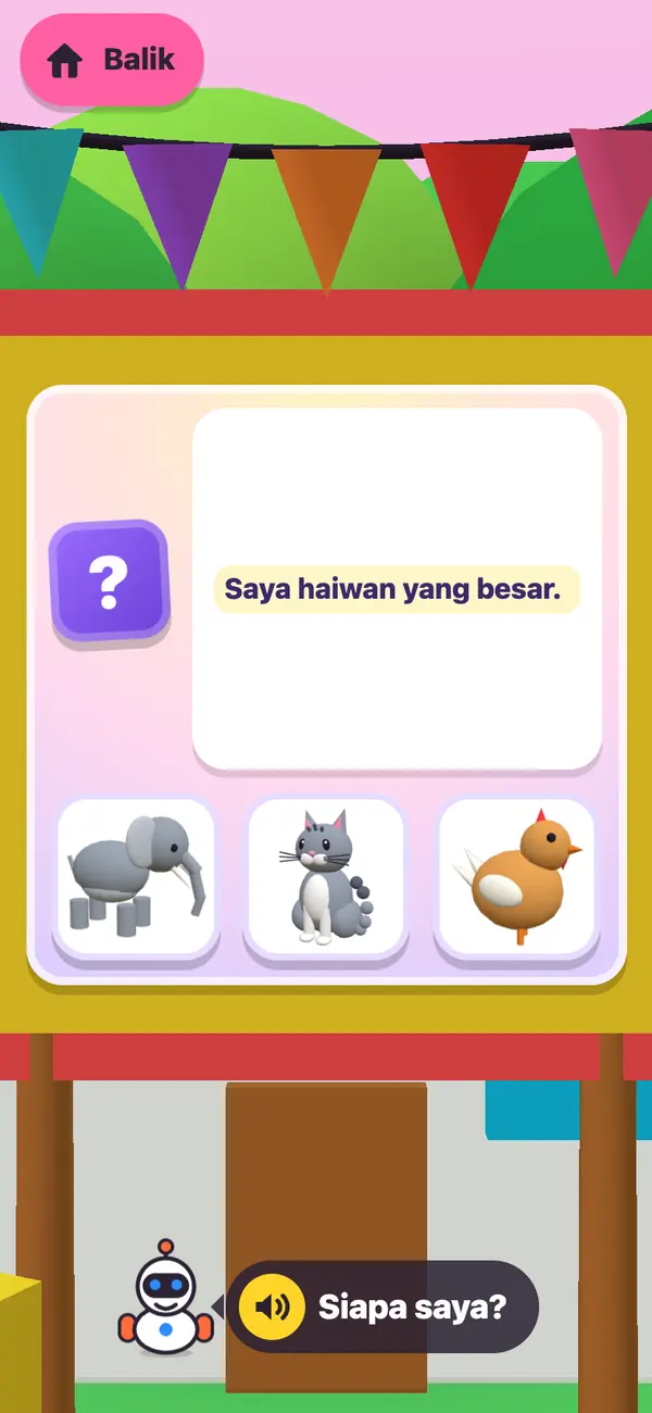 Teka-teki: Saya haiwan yang besar. Siapa saya? Tiga gambar untuk dipilih