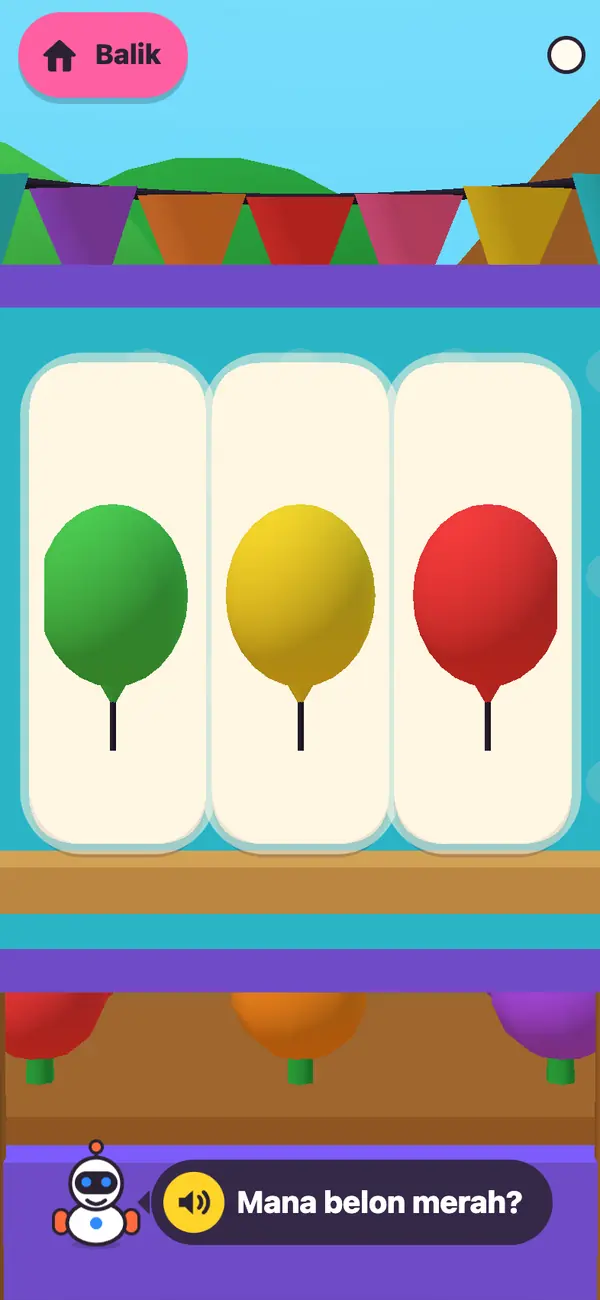 Papan warna: tiga belon merah, kuning dan hijau, mana belon merah?